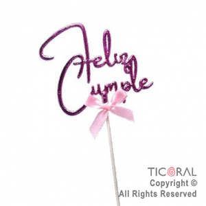 CAKE TOPPER FELIZ CUMPLE FUCSIA X 1